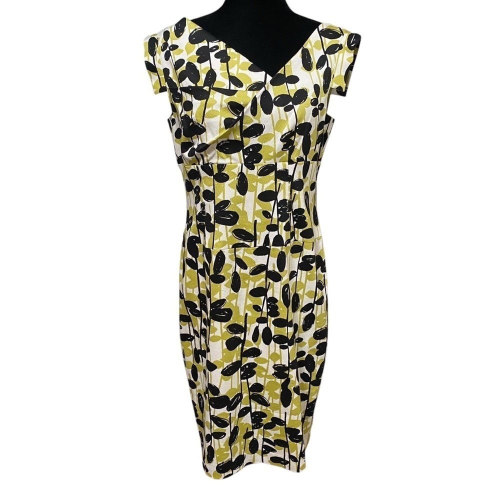 Adrianna Papell Leaf Print Dress Size 12 Retro Mod Party Wiggle Style